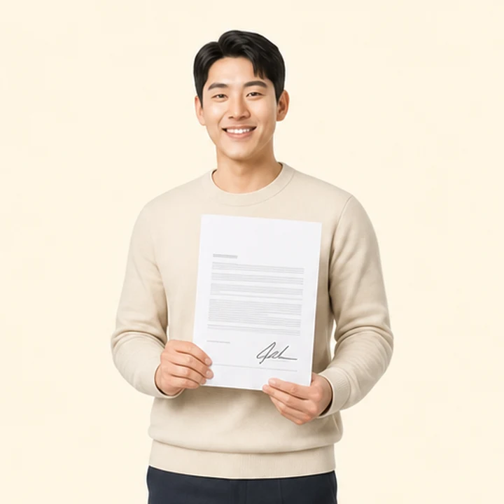 현대 펠리세이드 장기렌트카 서면 견적서를 들고 있는 고객